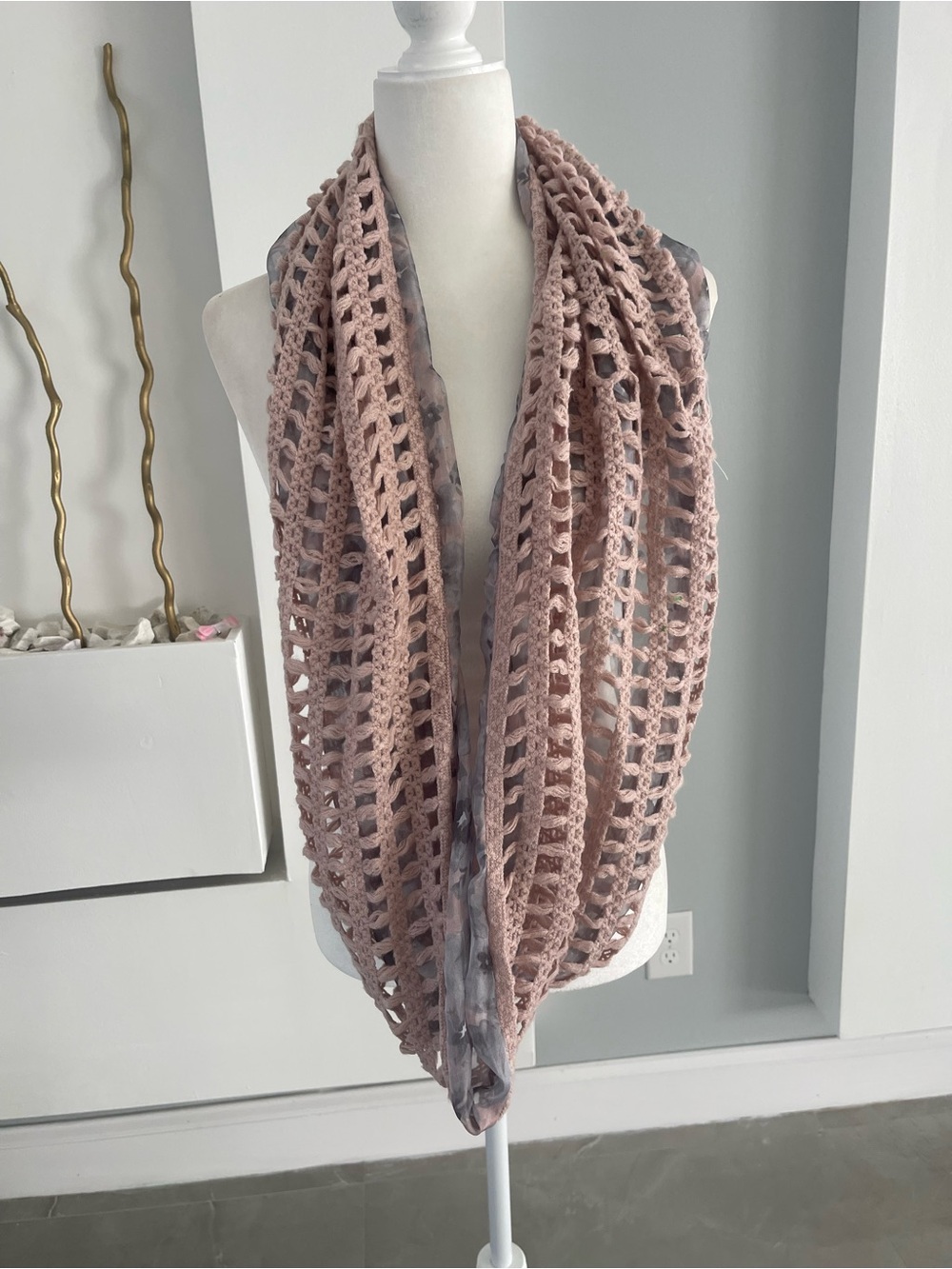 Soft Blush Crochet Infinity Scarf